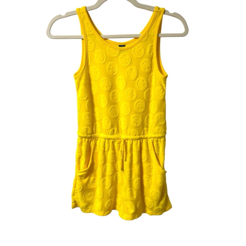 Old Navy Girls Happy Face Terry Cloth Cinched Waist Romper Size 10 12 Yellow - Picture 1 of 5